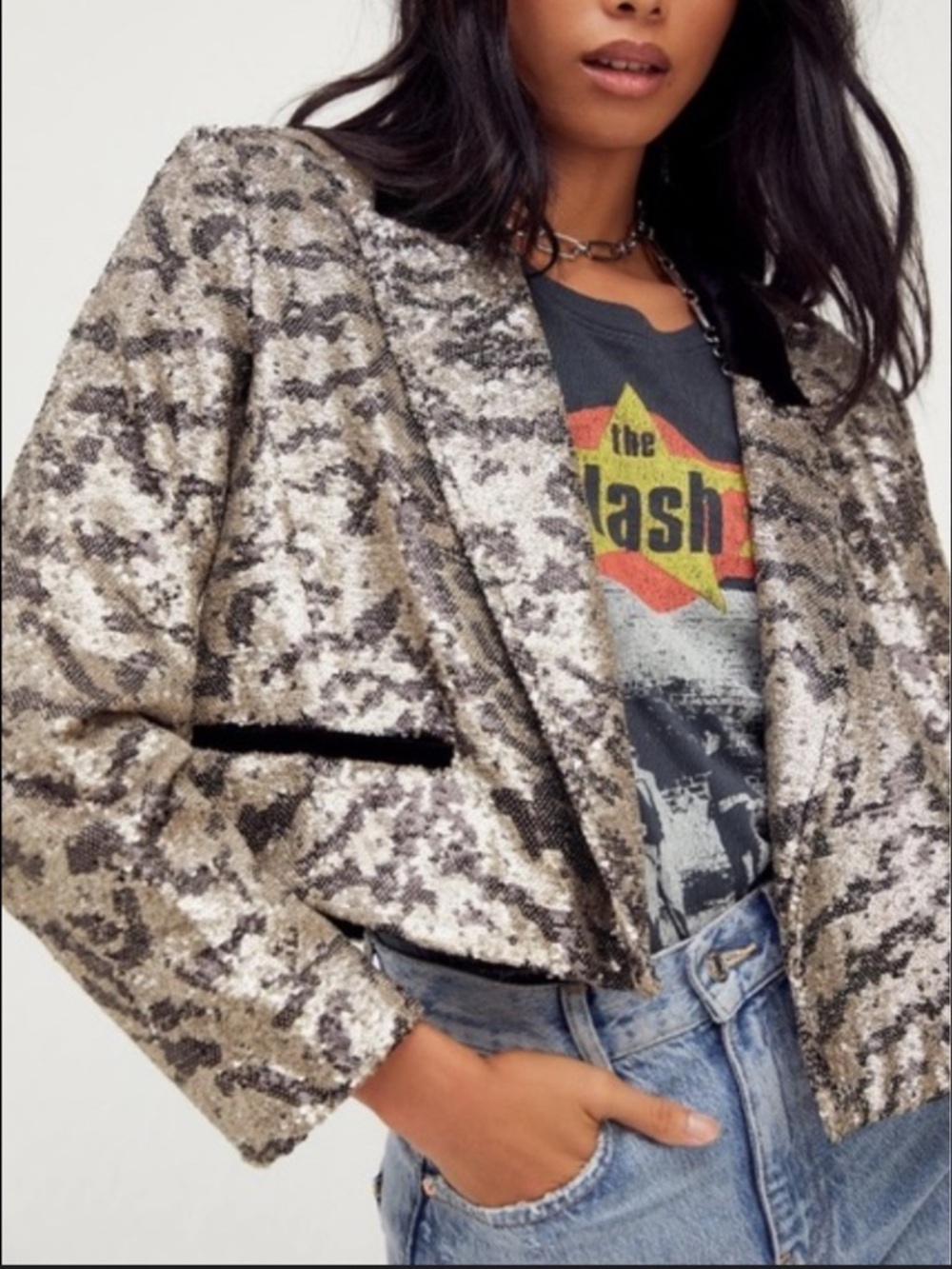 FREE People Ari Tiger  sequin and velvet jacket
